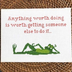 Funny Lazy Frog Needlepoint Art Decor, 8” x 10.5”